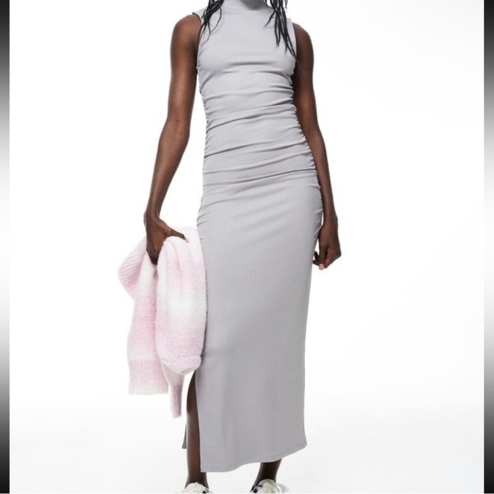 Light Gray Gathered Bodycon Midi Dress